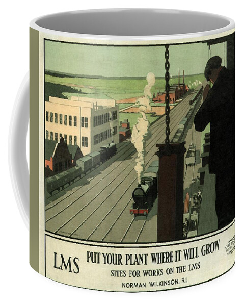 London Coffee Mug featuring the mixed media Put Your Plant Where it will Grow - LMS - Locomotive - Retro travel Poster - Vintage Poster by Studio Grafiikka