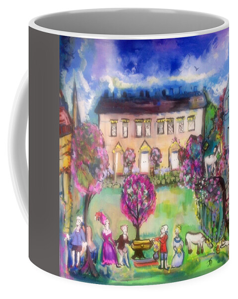 Lawn Coffee Mug featuring the painting Quaint Picnic on the lawn by Judith Desrosiers