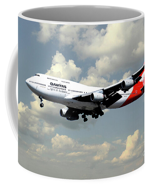 Qantas Boeing 747 Coffee Mug featuring the digital art Qantas Boeing 747 #1 by Airpower Art