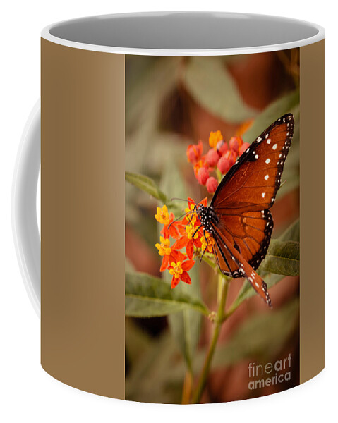 Butterfly Coffee Mug featuring the photograph Queen Butterfly on Flowers by Ana V Ramirez