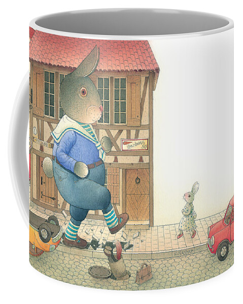 Street Town Rabbit Animal Red Car Accident Love Coffee Mug featuring the painting Rabbit Marcus the Great 19 by Kestutis Kasparavicius