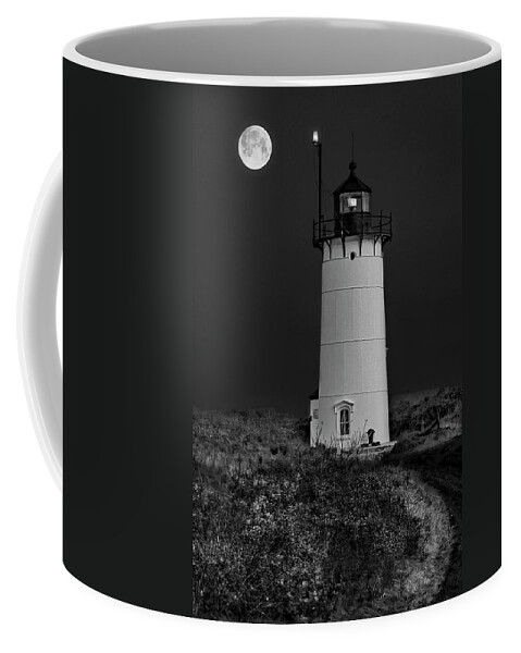Race Point Lighthouse Coffee Mug featuring the photograph Race Point P-Town MA BW by Susan Candelario