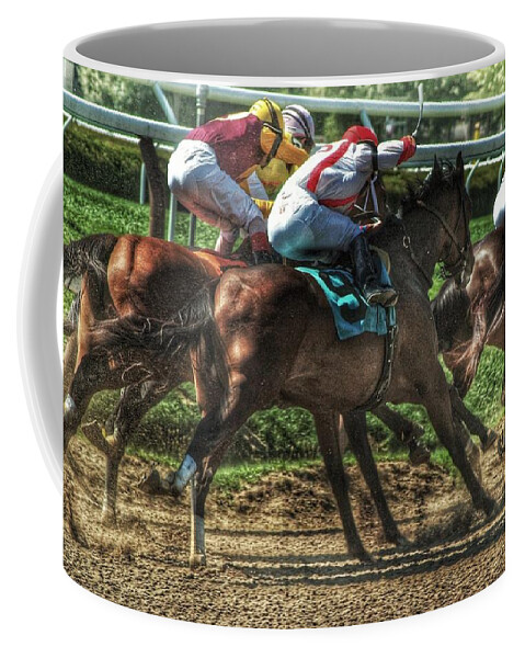 Race Horses Coffee Mug featuring the photograph Racing by Jeffrey PERKINS