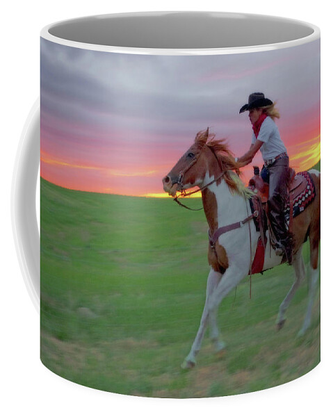 Horse Coffee Mug featuring the photograph Racing the Sunset by Amanda Smith