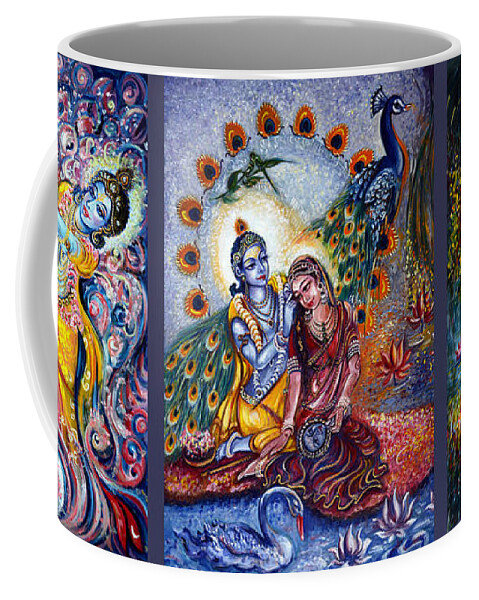 Krishna Coffee Mug featuring the painting Radha Krishna Cosmic Leela by Harsh Malik