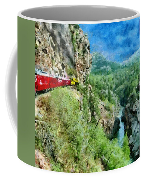 Animas Coffee Mug featuring the painting Rails Above the River by Jeffrey Kolker