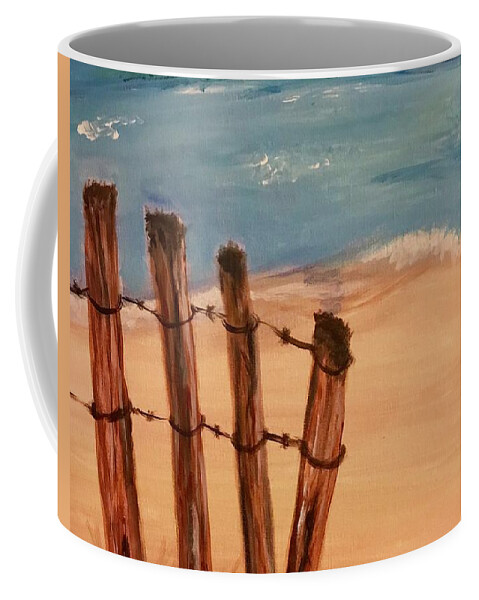 Acrylic Coffee Mug featuring the painting Lonely Beach by Laura Jaffe