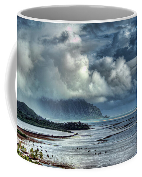 Hdr Coffee Mug featuring the photograph Rain clearing Kaneohe Bay by Dan McManus