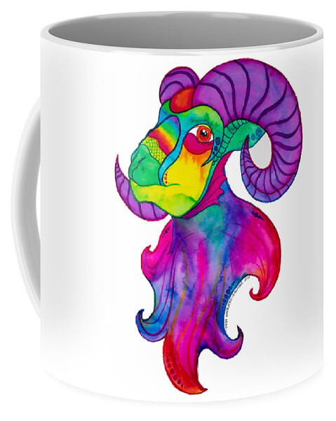 Rainbow Coffee Mug featuring the painting Rainbow Big Horn Sheep by Tara Warburton-Schwaber