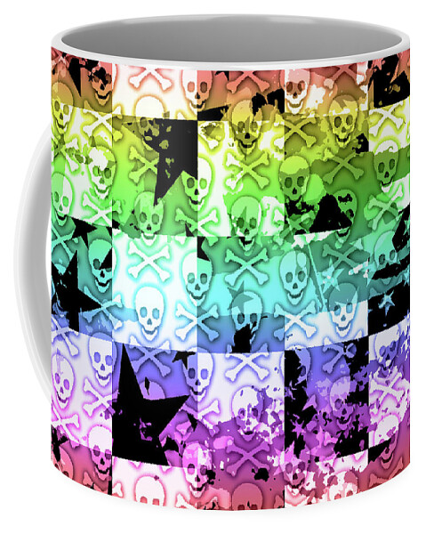 Rainbow Coffee Mug featuring the digital art Rainbow Checker Skull Splatter by Roseanne Jones