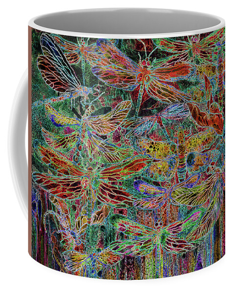 Carol Cavalaris Coffee Mug featuring the mixed media Rainbow Dragonflies by Carol Cavalaris