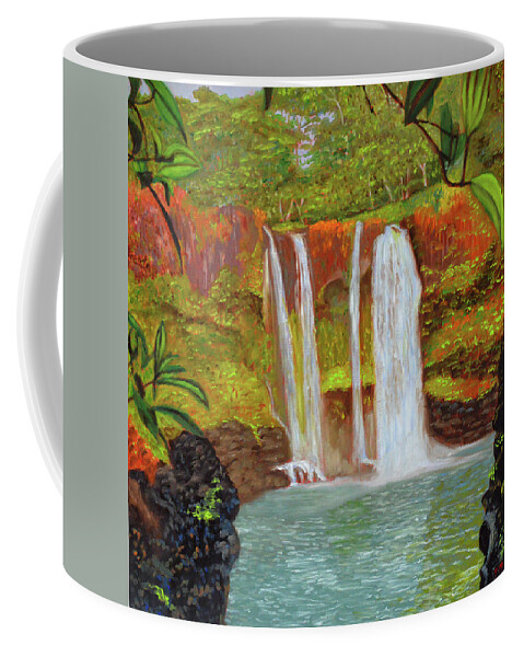 Hawaii Coffee Mug featuring the painting Rainbow Falls by Thu Nguyen