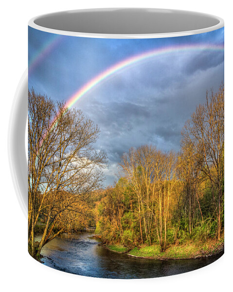 Appalachia Coffee Mug featuring the photograph Rainbow Over the River by Debra and Dave Vanderlaan