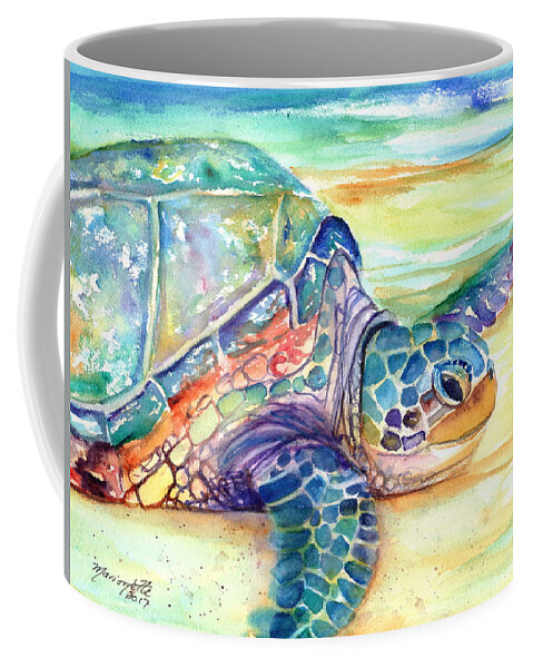 Kauai Art Print Coffee Mug featuring the painting Rainbow Sea Turtle 2 by Marionette Taboniar