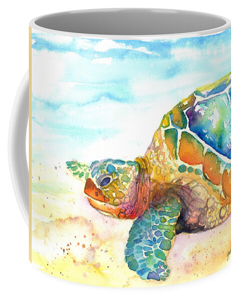 Turtle Coffee Mug featuring the painting Rainbow Sea Turtle by Marionette Taboniar