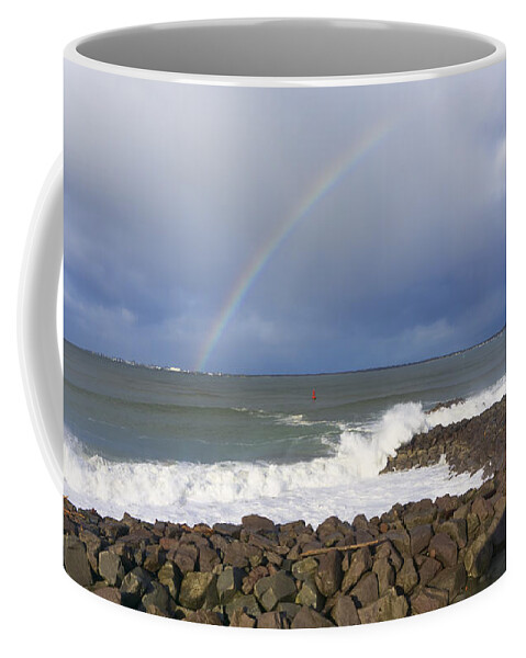 Pacific Ocean Coffee Mug featuring the photograph Rainbows and Rough Seas by Cathy Anderson