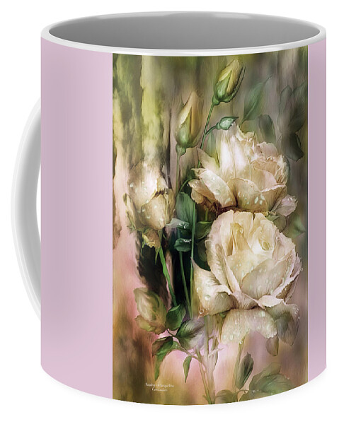 Rose Coffee Mug featuring the mixed media Raindrops On Antique White Roses by Carol Cavalaris