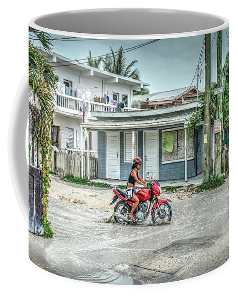 San Pedro Belize Coffee Mug featuring the photograph Rainy Day Puddle to Conquer by David Zanzinger