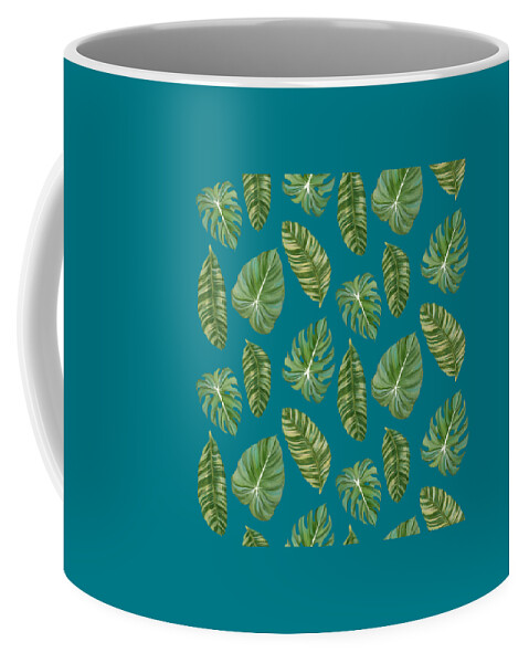 Tropical Coffee Mug featuring the painting Rainforest Resort - Tropical Leaves Elephant's Ear Philodendron Banana Leaf by Audrey Jeanne Roberts