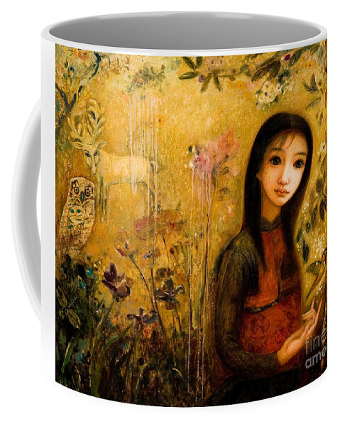 Portrait Coffee Mug featuring the painting Raining Garden by Shijun Munns