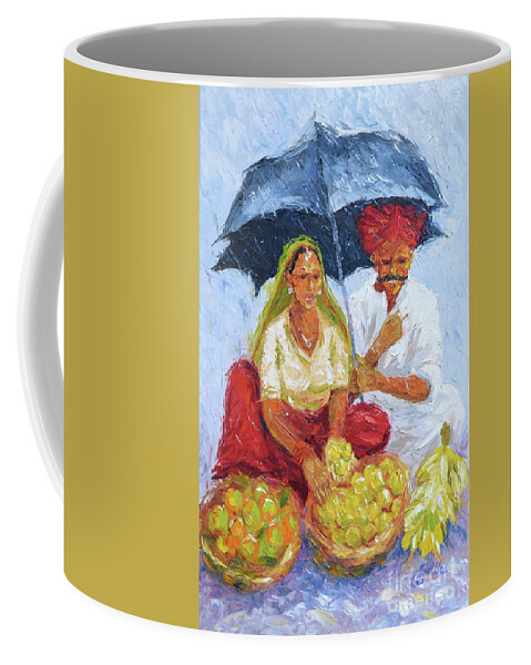  Coffee Mug featuring the painting Rainy Day at the Market by Jyotika Shroff
