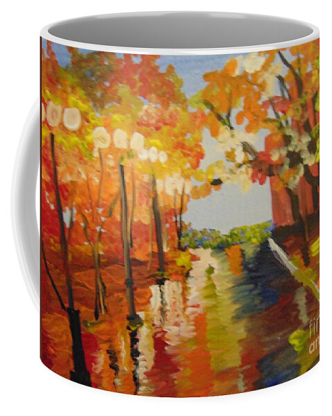 Impressionist Coffee Mug featuring the painting Rainy Fall Night by Saundra Johnson