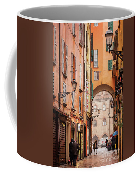 Neighbourhood Coffee Mug featuring the photograph Rainy street scene Bologna Italy by Sophie McAulay