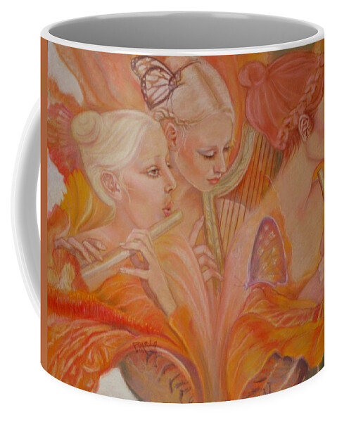  Fairies Coffee Mug featuring the pastel Raphsody On An Iris by Pamela Mccabe
