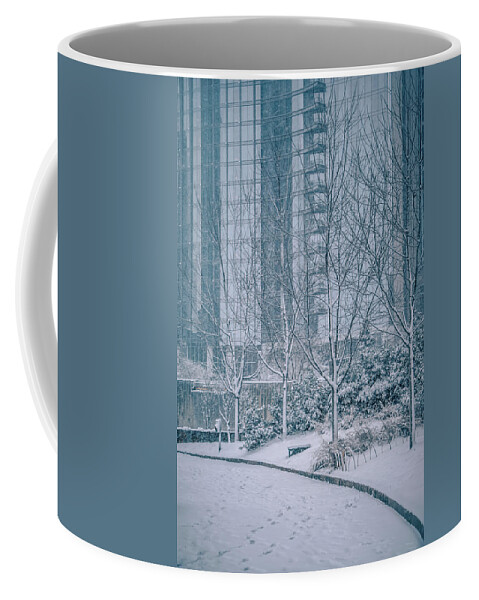 Rare Coffee Mug featuring the photograph Rare Wintry Mix Around Charlotte City Streets In North Carolina by Alex Grichenko