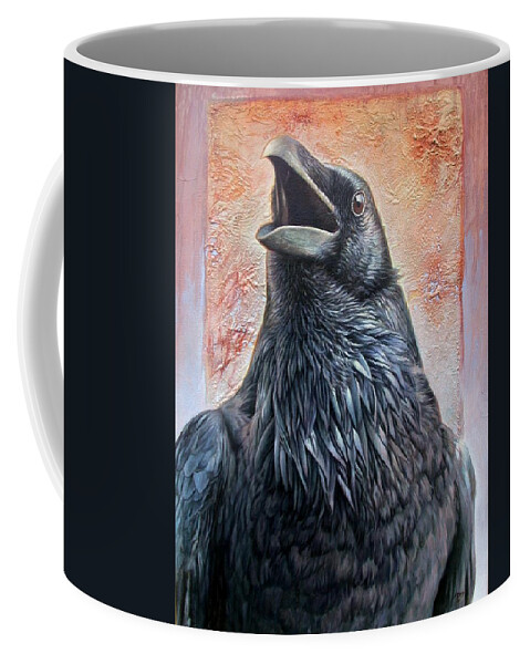 Raven Coffee Mug featuring the painting Raven by Hans Droog