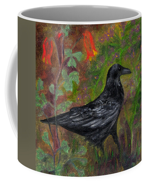 Birds Coffee Mug featuring the painting Raven in Columbine by FT McKinstry