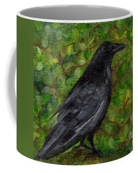 Birds Coffee Mug featuring the painting Raven in Wirevine by FT McKinstry