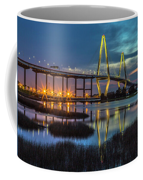 Arthur Ravenel Jr. Bridge Coffee Mug featuring the photograph Ravenel Bridge Reflection by Donnie Whitaker