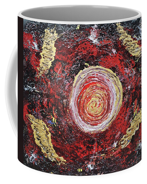 Energy Coffee Mug featuring the painting Raw Harmony red and gold art by Manjiri Kanvinde