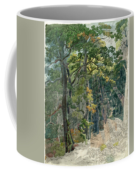 Friedrich Salathe Coffee Mug featuring the painting Rays of Sunlight Striking a Woodland Path by Friedrich Salathe