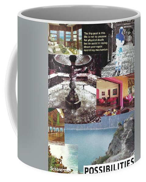 Collage Art Coffee Mug featuring the mixed media Realms of Possibility by Susan Schanerman