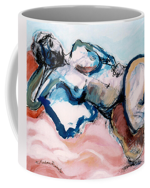 Mixed-media Coffee Mug featuring the painting Reclining Multi-Coloured Gestural Nude by Kerryn Madsen-Pietsch