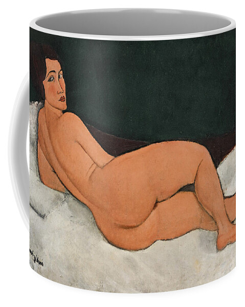 Amedeo Modigliani Coffee Mug featuring the painting Reclining Nude on the left side by Amedeo Modigliani