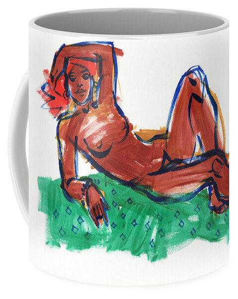 Figure Study Coffee Mug featuring the painting Reclining Woman with Red Head Scarf by Judith Kunzle