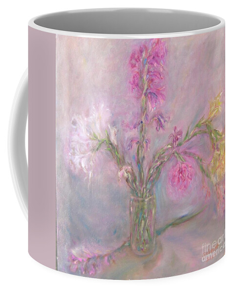 Pink Coffee Mug featuring the painting Recollection of The Dreamy Bloom by Sukalya Chearanantana
