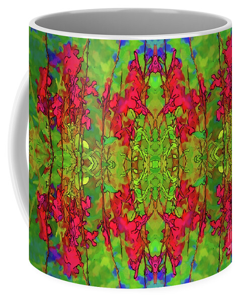 Abstract Coffee Mug featuring the digital art Red and Green Floral Abstract by Linda Phelps