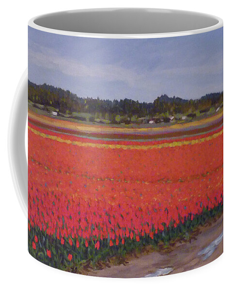 Landscape Coffee Mug featuring the painting Red and Orange Tulips by Stan Chraminski