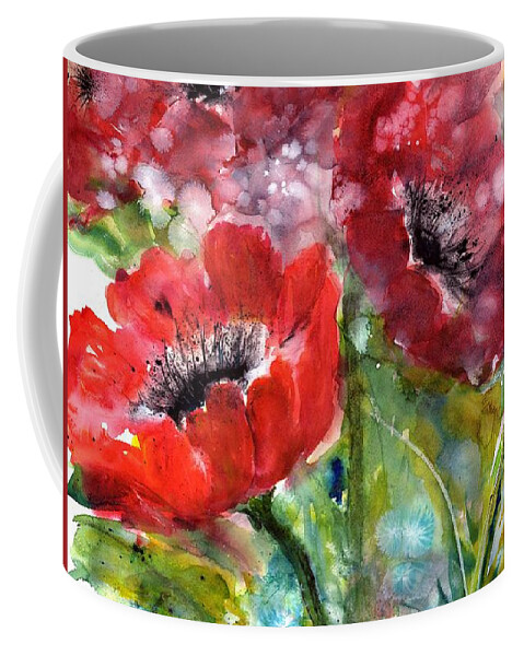 Red Anemone Flowers Coffee Mug featuring the painting Red Anemone Flowers by Sabina Von Arx