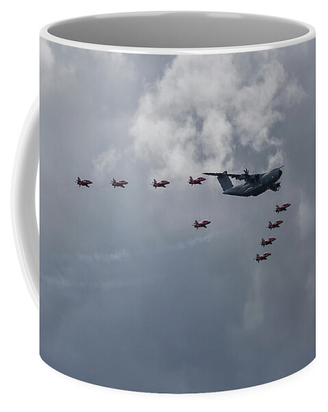 Jet Coffee Mug featuring the photograph Red Arrow formation flying by Shirley Mitchell