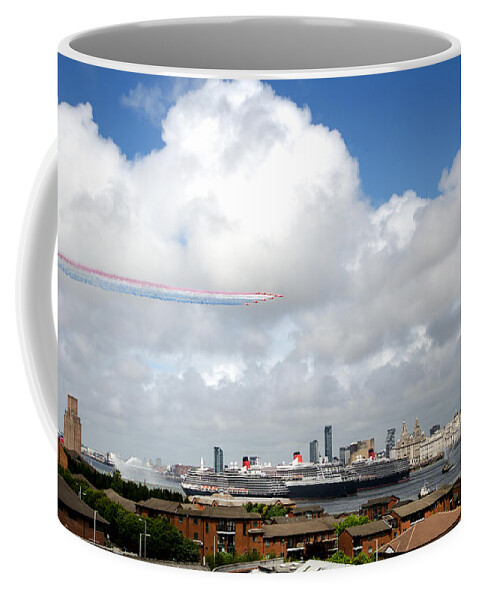 Cunard Coffee Mug featuring the photograph Red Arrows and the Three Queens by Spikey Mouse Photography