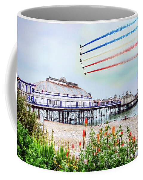Red Arrows Coffee Mug featuring the digital art Red Arrows Eastbourne Pier by Airpower Art
