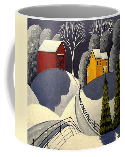 Art Coffee Mug featuring the painting Red Barn In Snow by Debbie Criswell