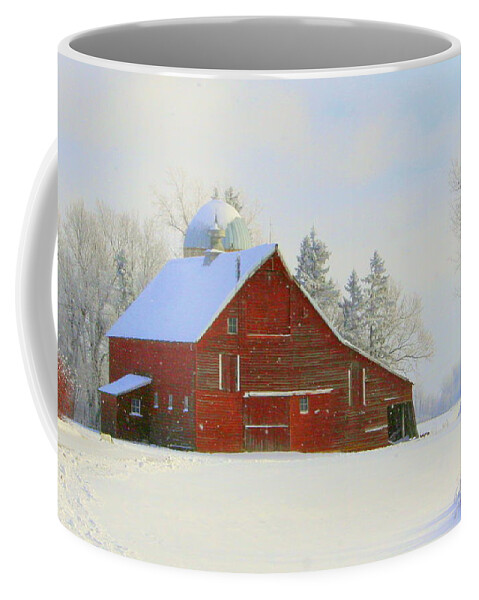 Red Barn Coffee Mug featuring the photograph Red Barn in the Snow by Julie Lueders 