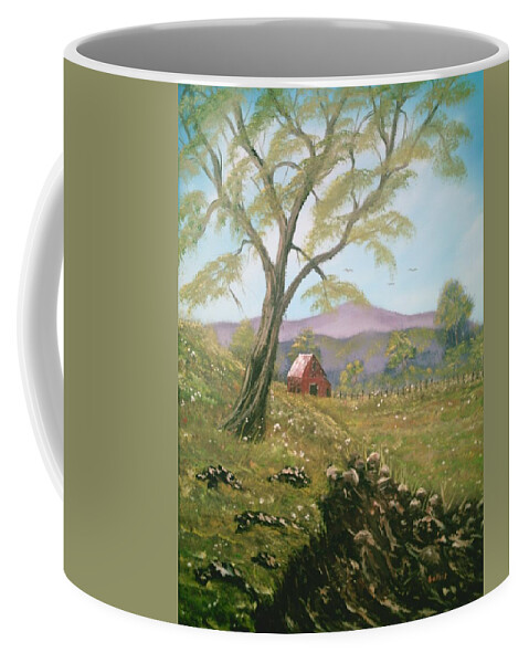 Landscape Coffee Mug featuring the painting Red Barn by Jim Saltis