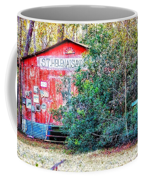 Red Barn Coffee Mug featuring the photograph Red Barn with Signs, Heavily Guarded by Patricia Greer